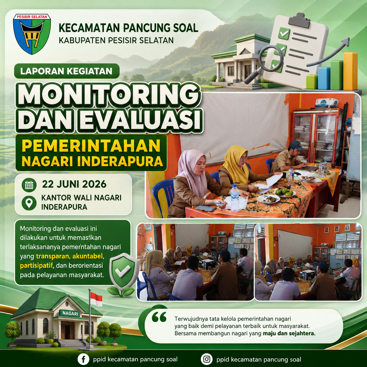 TIM I MONEV LAKSANAKAN EVALUASI DI NAGARI INDERAPURA